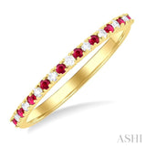 1.35 MM Round Shape Ruby and 1/10 ctw Petite Round Cut Diamond Precious Stack Band in 10K Yellow Gold