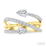 1 Ctw East West Pear and Round Cut Diamond Split Open-End Fashion Ring in 14K Yellow Gold