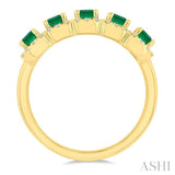 4x3 MM Emerald Shape Emerald and 1/2 ctw Round Cut Diamond Precious Wedding Band in 14K Yellow Gold