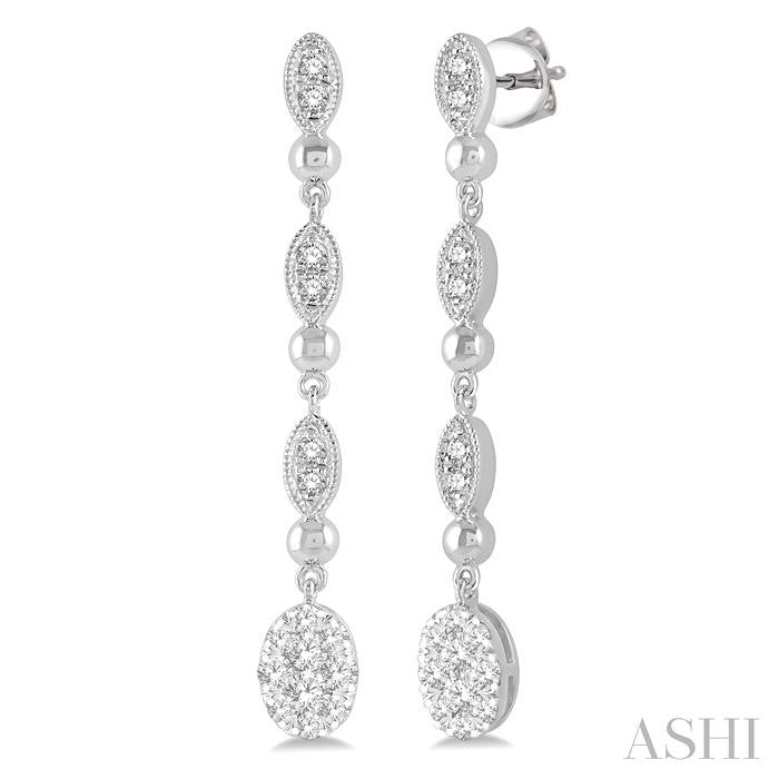 Oval Shape Lovebright Diamond Long Earrings