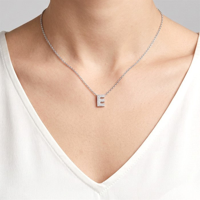 Bubble 'E' Initial Diamond Pendant