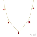 5x3 MM Octagonal Shape Ruby and 1/4 Ctw Round Cut Diamonds Precious Station Necklace in 14K Yellow Gold