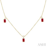 5x3 MM Octagonal Shape Ruby and 1/4 Ctw Round Cut Diamonds Precious Station Necklace in 14K Yellow Gold