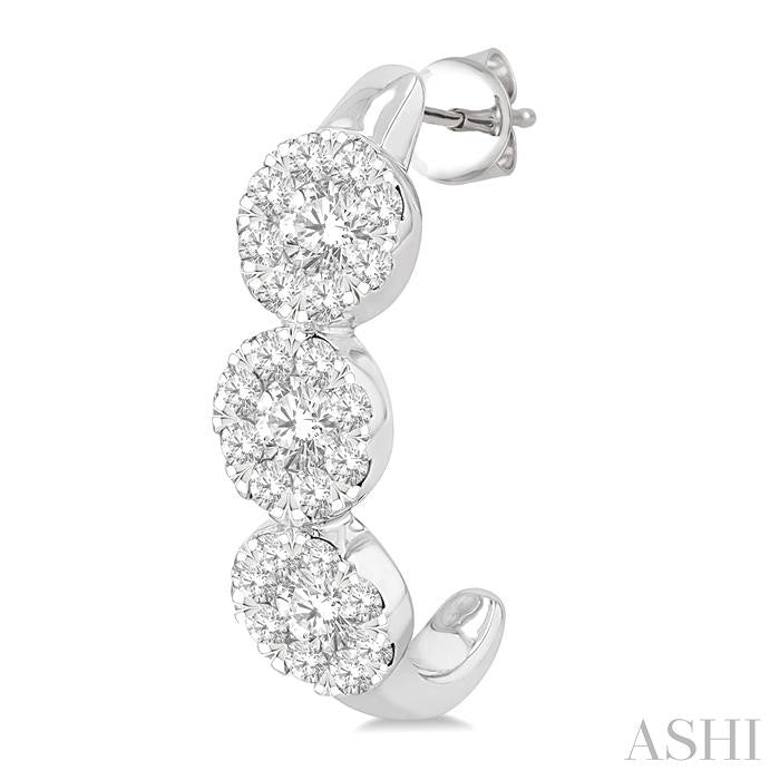 Round Shape Past Present & Future Lovebright Diamond Half Hoop Earrings