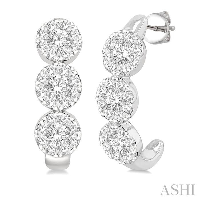 Round Shape Past Present & Future Lovebright Diamond Half Hoop Earrings