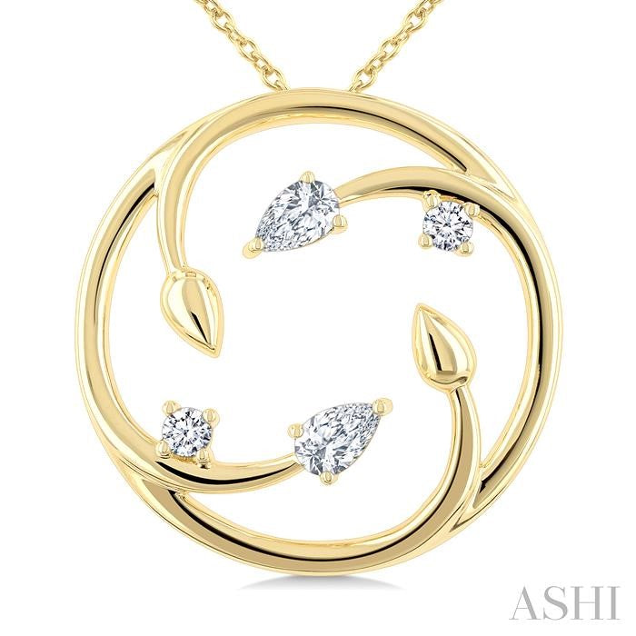 Circle Diamond Leaf Pendant