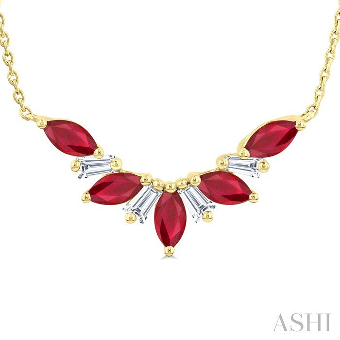 Marquise Shape Gemstone & Diamond Necklace