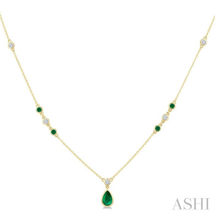 Pear Shape Gemstone & Diamond Drop Necklace
