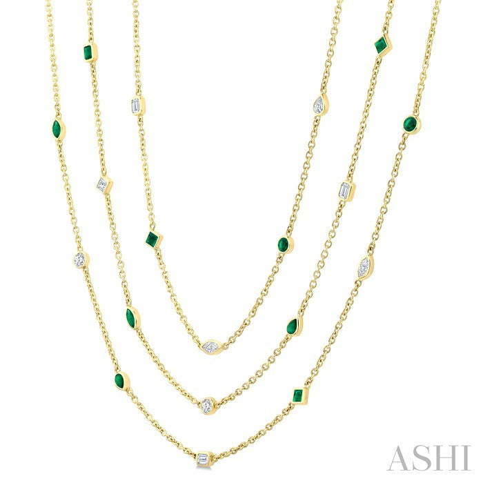 Mixed Shape Gemstone & Diamond Station Necklace
