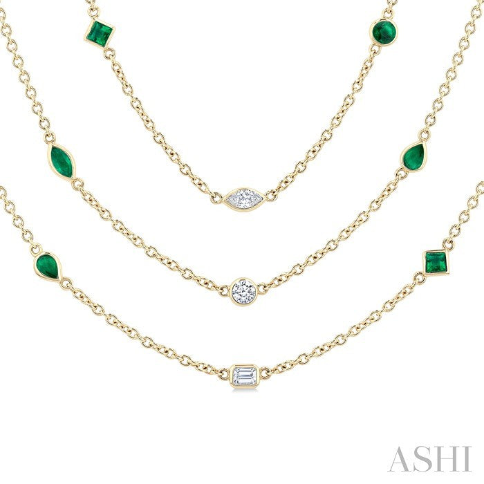 Mixed Shape Gemstone & Diamond Station Necklace