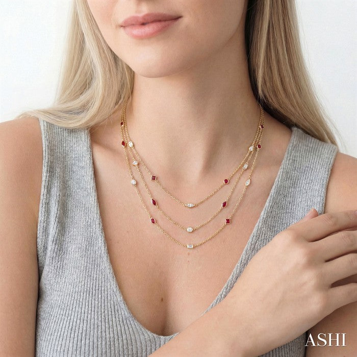 Mixed Shape Gemstone & Diamond Station Necklace
