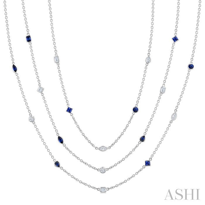 Mixed Shape Gemstone & Diamond Station Necklace