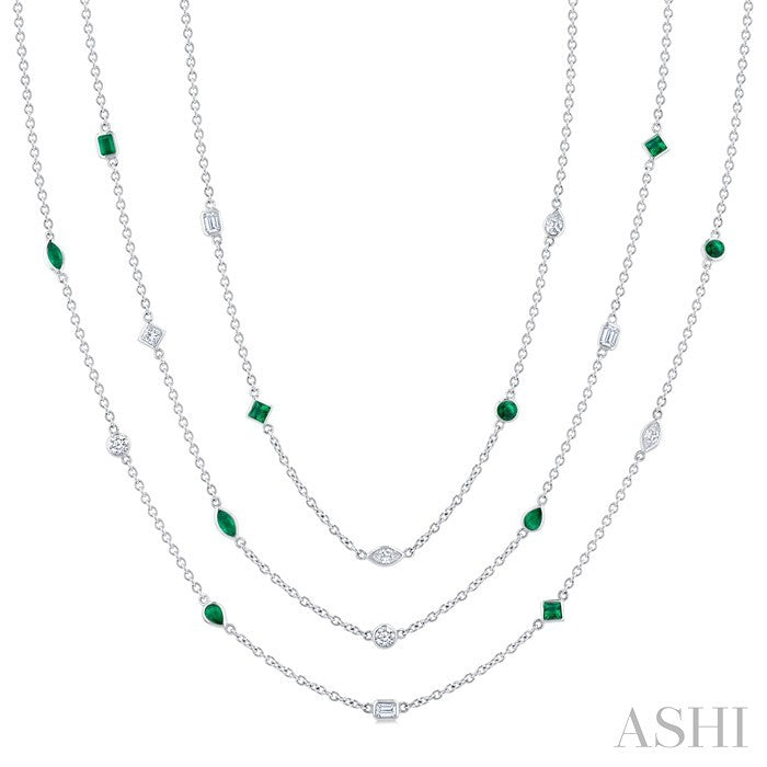 Mixed Shape Gemstone & Diamond Station Necklace