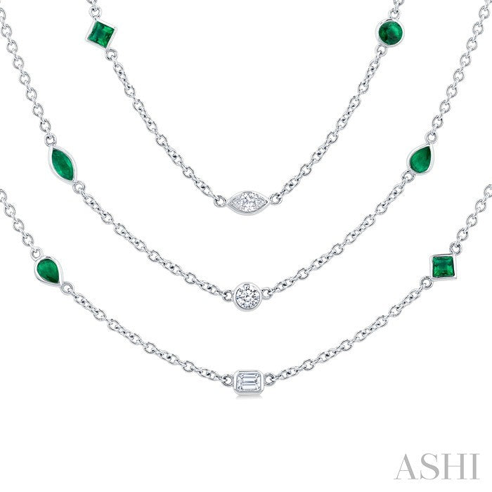 Mixed Shape Gemstone & Diamond Station Necklace