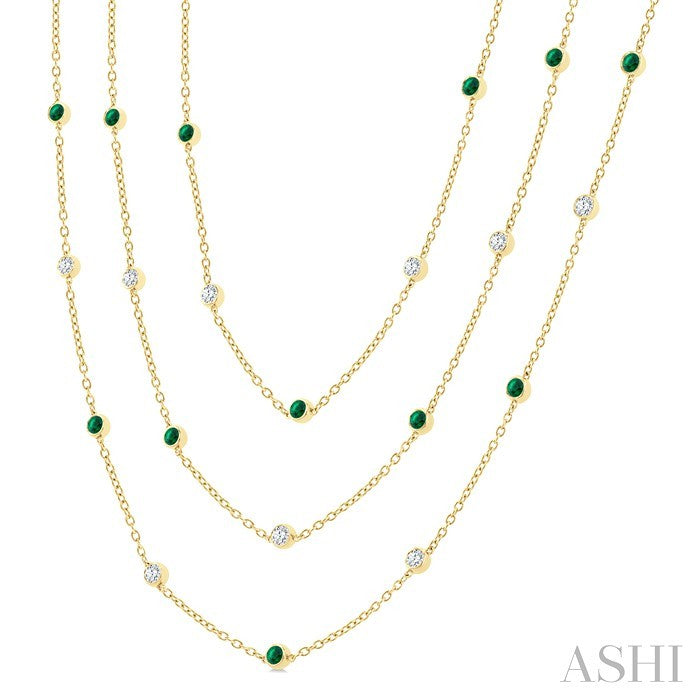 Round Shape Gemstone & Diamond Station Necklace