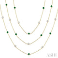 Round Shape Gemstone & Diamond Station Necklace