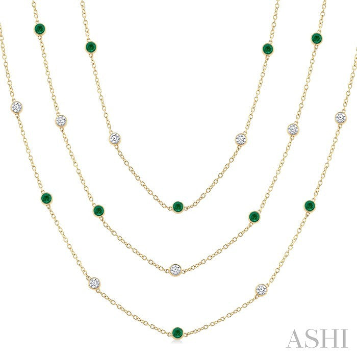 Round Shape Gemstone & Diamond Station Necklace