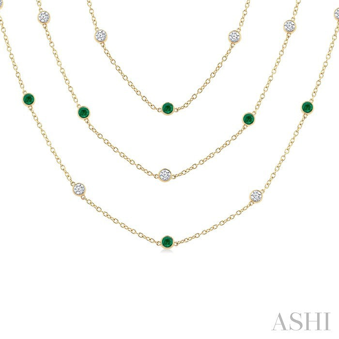 Round Shape Gemstone & Diamond Station Necklace