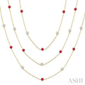 Round Shape Gemstone & Diamond Station Necklace