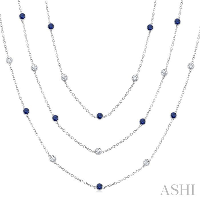 Round Shape Gemstone & Diamond Station Necklace