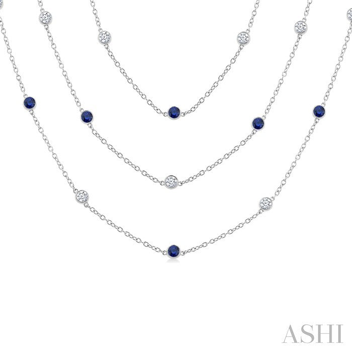 Round Shape Gemstone & Diamond Station Necklace