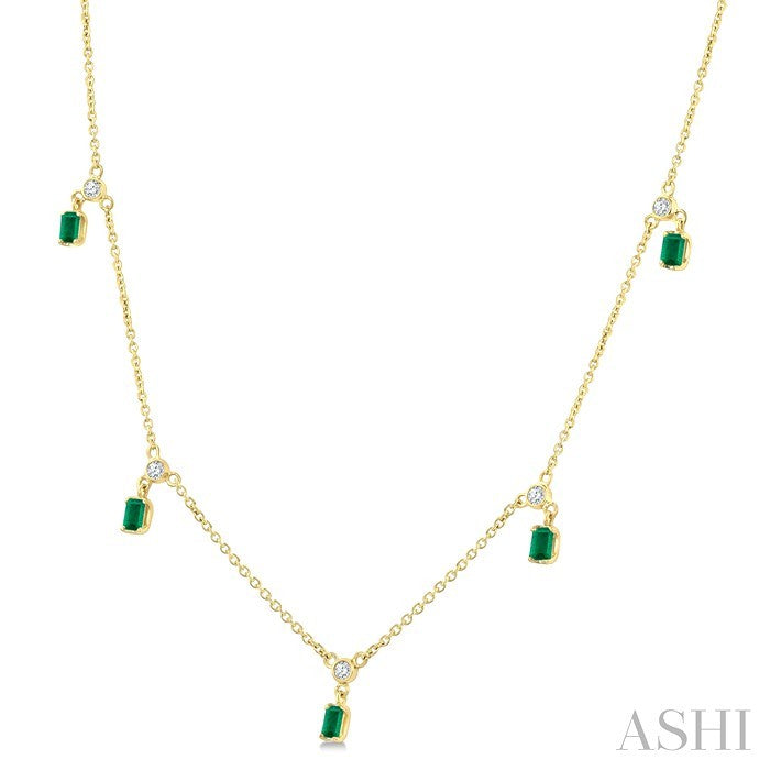 Emerald Shape Gemstone & Diamond Dangle Station Necklace
