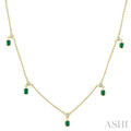 Emerald Shape Gemstone & Diamond Dangle Station Necklace