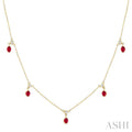 Oval Shape Gemstone & Diamond Dangle Station Necklace