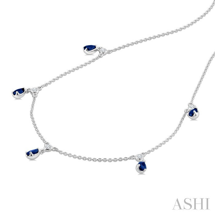 Pear Shape Gemstone & Diamond Dangle Station Necklace