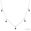 Pear Shape Gemstone & Diamond Dangle Station Necklace