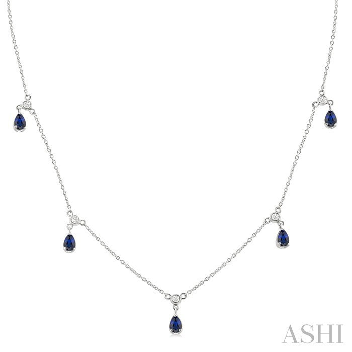 Pear Shape Gemstone & Diamond Dangle Station Necklace
