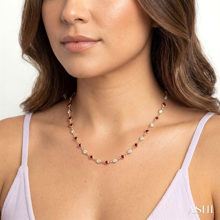 Bezel Alternate Gemstone & Diamond Necklace