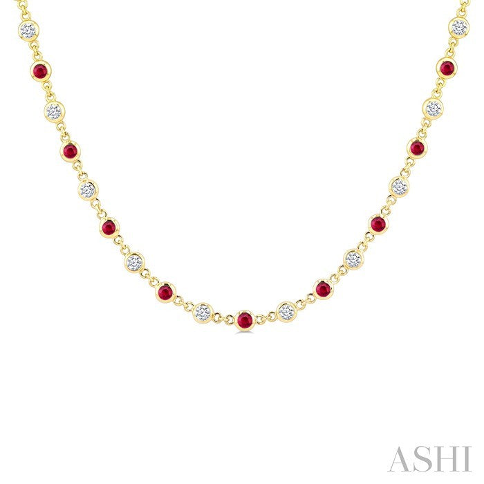 Bezel Alternate Gemstone & Diamond Necklace