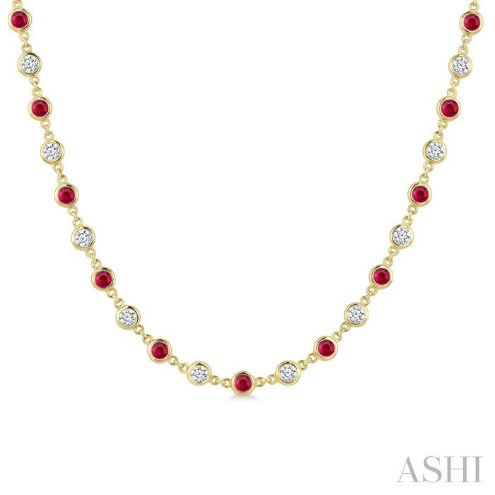 Bezel Alternate Gemstone & Diamond Necklace