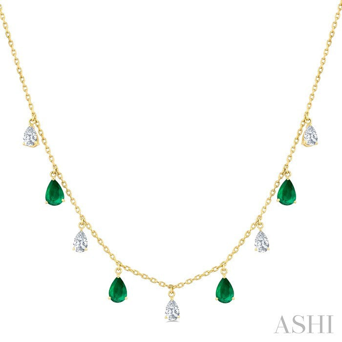Pear Shape Gemstone & Diamond Station Necklace