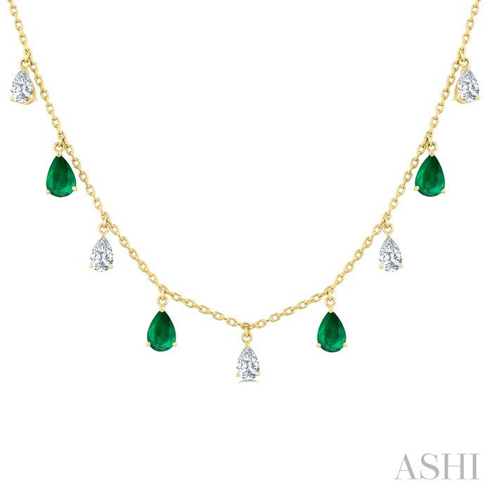 Pear Shape Gemstone & Diamond Station Necklace