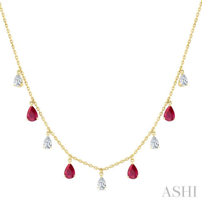Pear Shape Gemstone & Diamond Station Necklace