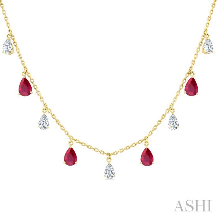 Pear Shape Gemstone & Diamond Station Necklace