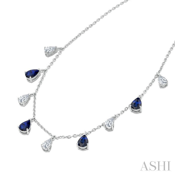 Pear Shape Gemstone & Diamond Station Necklace