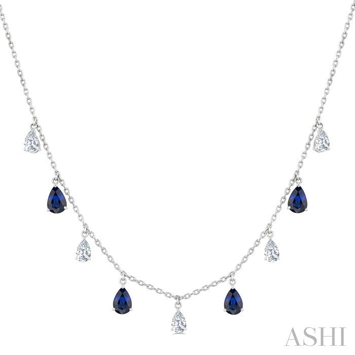 Pear Shape Gemstone & Diamond Station Necklace