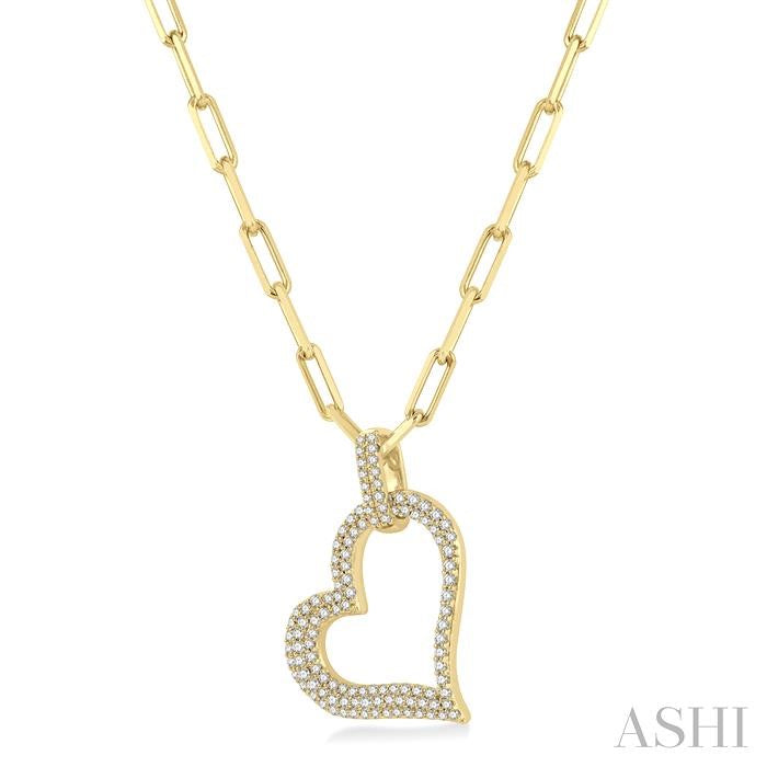 Pave-Set Heart Shape Paperclip Diamond Fashion Pendant