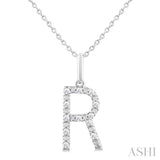 Silver Block 'R' Initial Diamond Pendant