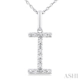 Silver Block 'I' Initial Diamond Pendant