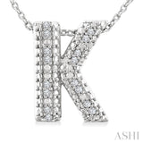 1/20 Ctw Bubble Accent Initial 'K' Round Cut Diamond Fashion Pendant With Chain in Sterling Silver