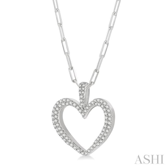 Pave-Set Heart Shape Paperclip Diamond Fashion Pendant