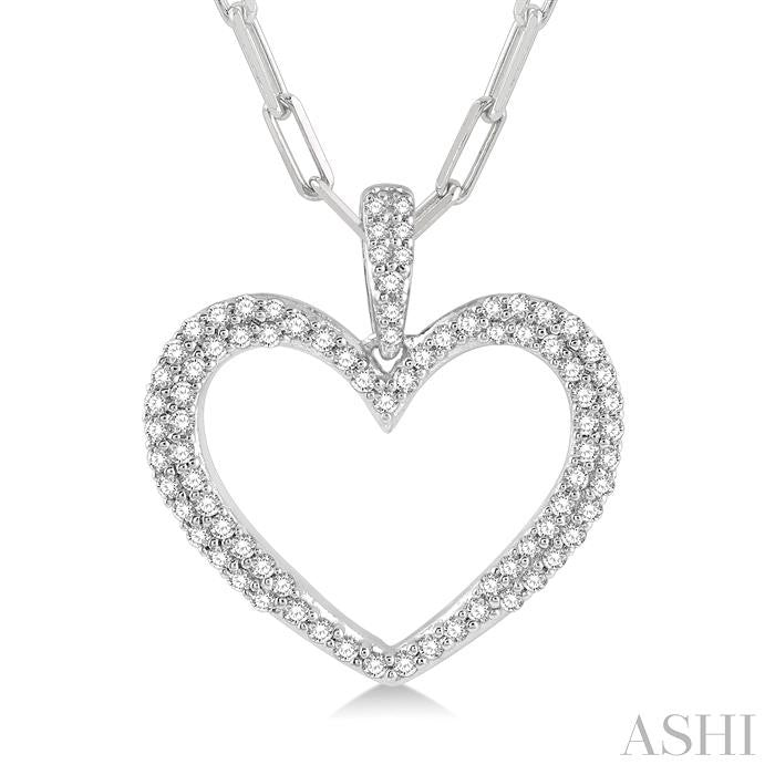 Pave-Set Heart Shape Paperclip Diamond Fashion Pendant