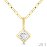 Princess Shape Bezel Set Paper Clip Diamond Fashion Pendant