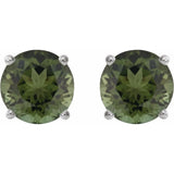 14K White 6 mm Natural Green Tourmaline Stud Earrings