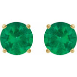 14K Yellow 8 mm Lab-Grown Emerald Earrings