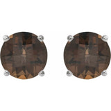 Platinum 8 mm Natural Smoky Quartz Stud Earrings